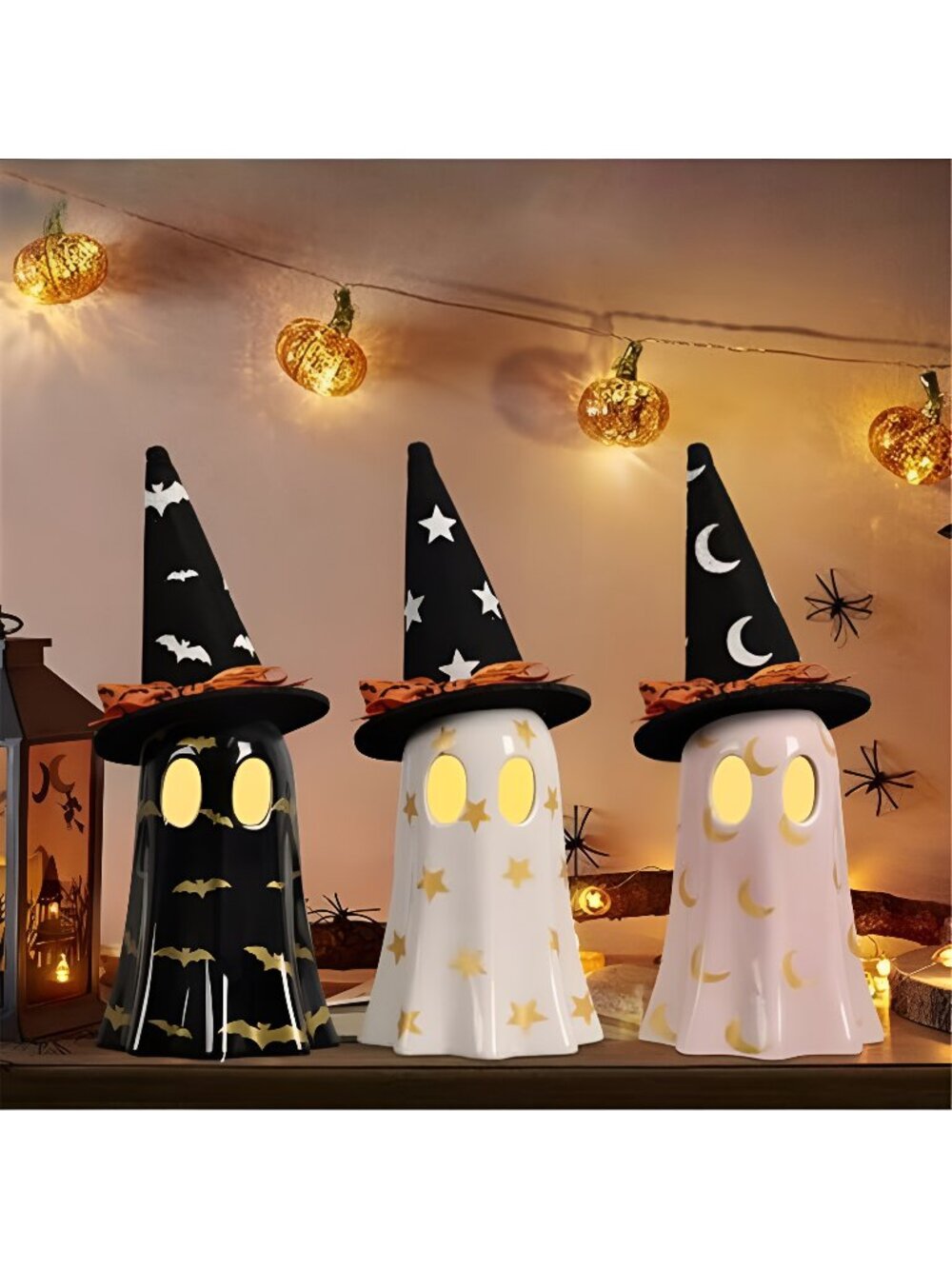 Set of 3 Halloween Ceramic Ghost Halloween Decorations Indoor